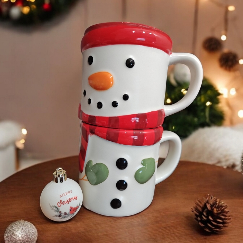 Hallmark Snowman Mugs Stacking set of 2